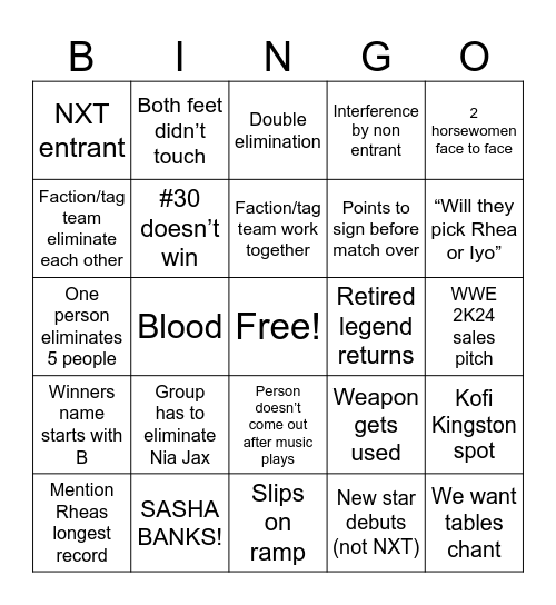 2024 Women’s Rumble By Allenownz Bingo Card