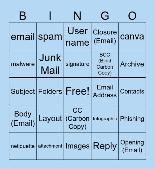 Emails & Design layout Bingo Card