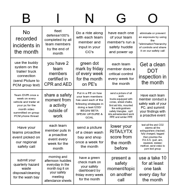 SAFETY BINGO Card