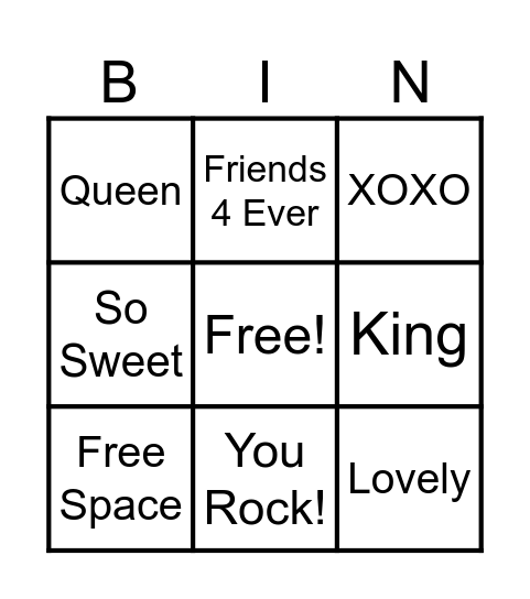 Valentines Day Bingo Card