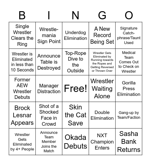 Royal Rumble 2024 Bingo Card