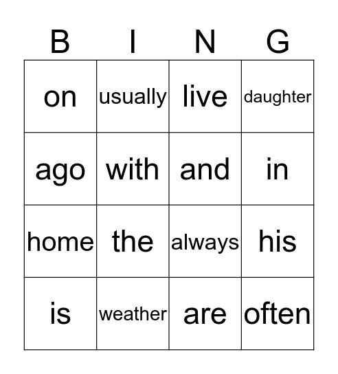 What's Next?  Lesson 1 Bingo Card