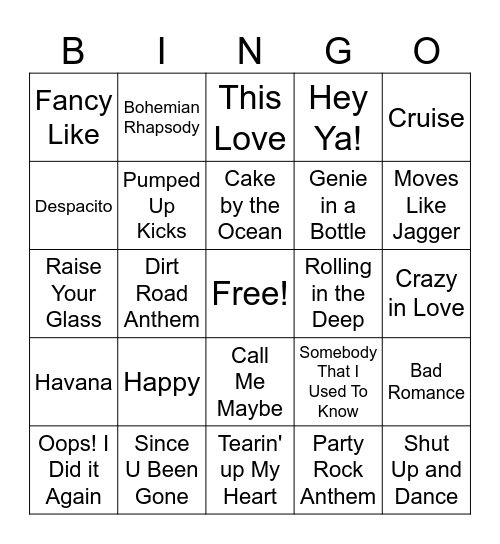 Music Bingo - All Music Bingo Card