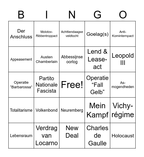 tweede wereldoorlog Bingo Card