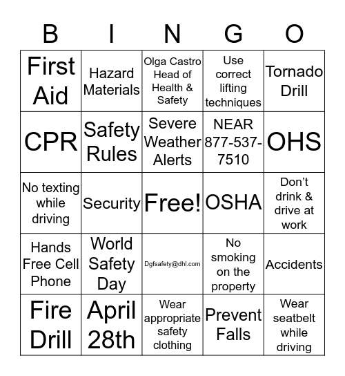 World Safety Day 2016 Bingo Card