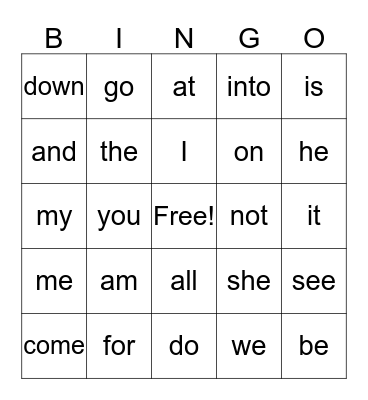 SIGHT WORDS Bingo Card