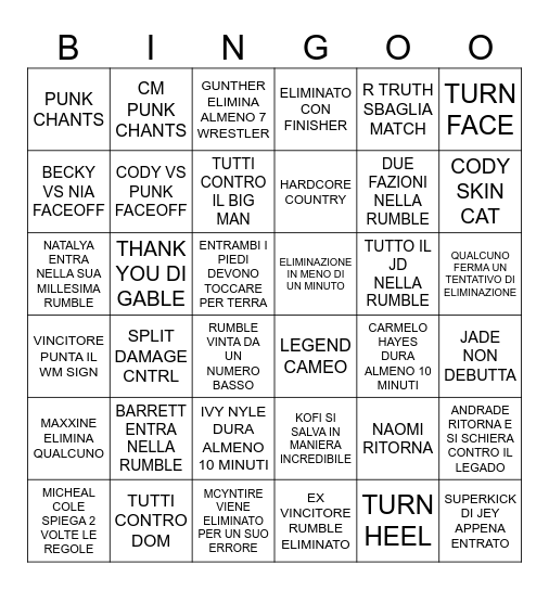 ROYAL RUMBLE 24 BINGO CARD Bingo Card