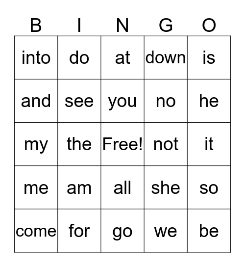 SIGHT WORDS Bingo Card