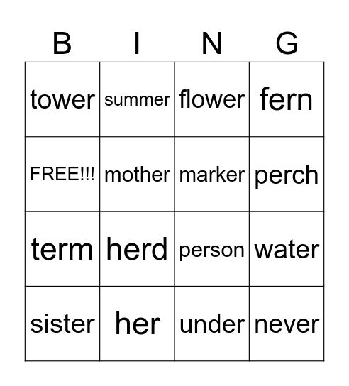 ER Bingo Card