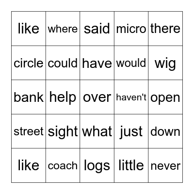 Wilson Reading Bingo Card