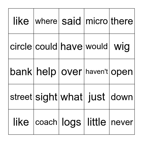 Wilson Reading Bingo Card
