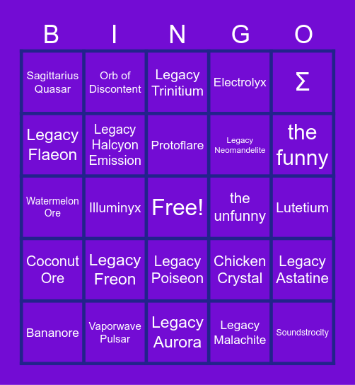 Subworld 1 Bingo Card