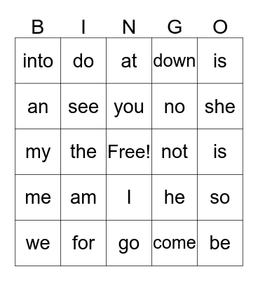 SIGHT WORDS Bingo Card