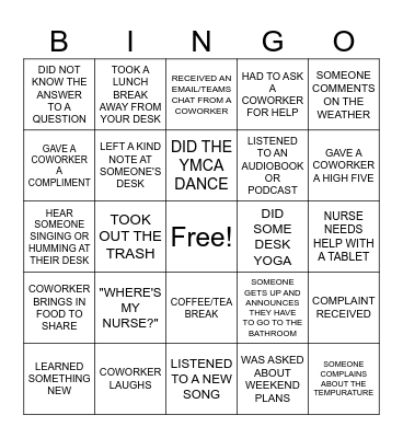 FUN AT WORK DAY! Bingo Card
