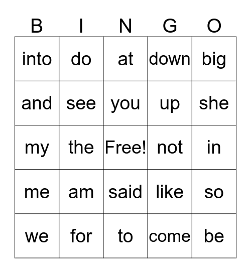 SIGHT WORDS Bingo Card
