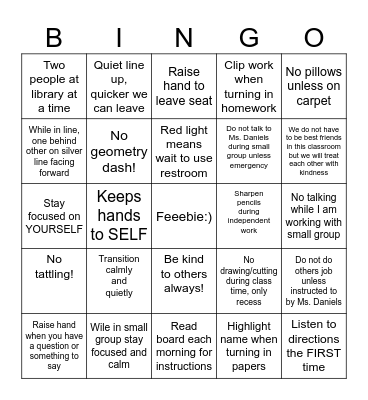 Behavior Bingo! Bingo Card