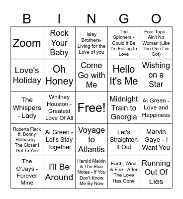 70's R&B Bingo Card