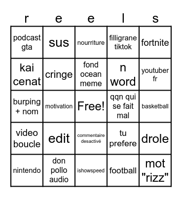 reels bingo Card