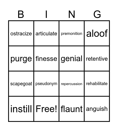 8th Grade Unit 6 Bingo Card