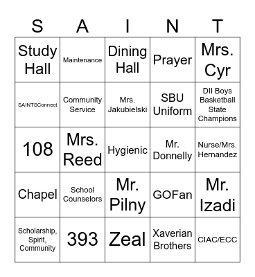 Student First and Last Name:______________ Bingo Card