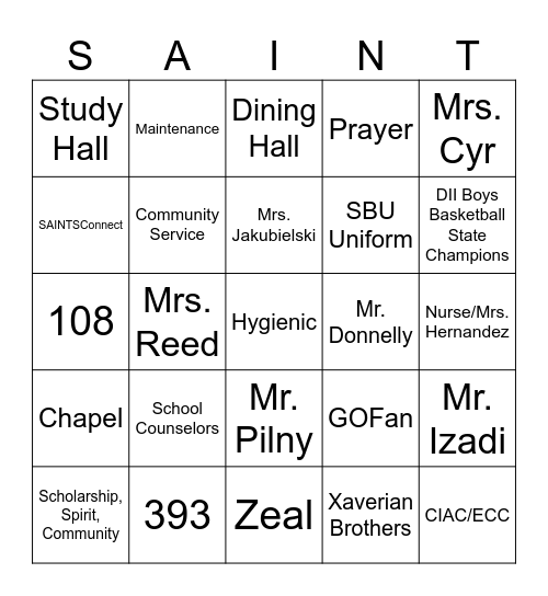 Student First and Last Name:______________ Bingo Card