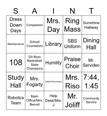 Student First and Last Name:______________ Bingo Card