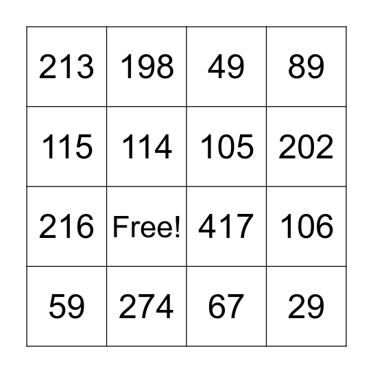 Subtraction with Regrouping Bingo Card