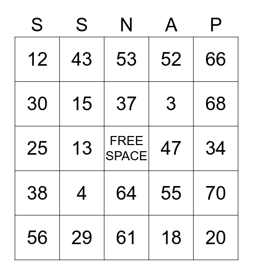 SSA BINGO Card