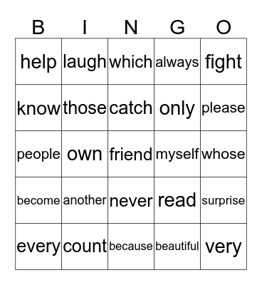1B Power Words Bingo Card