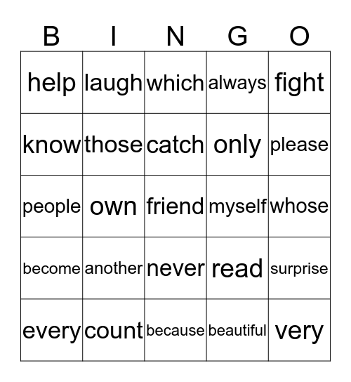 1B Power Words Bingo Card