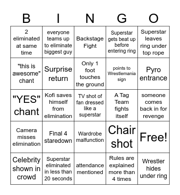 Royal Rumble 2023 BINGO Card