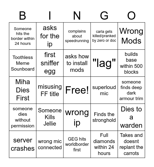 TSMP S6 ADMIN BINGO Card