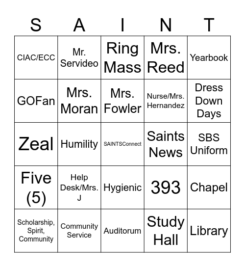 Student First and Last Name:______________ Bingo Card
