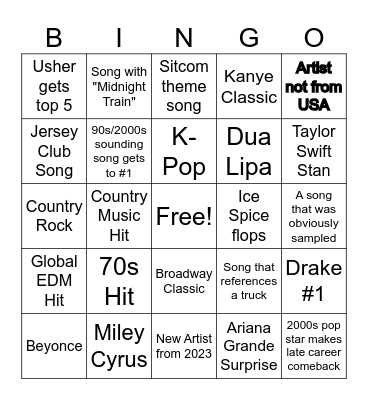 Music Bingo Card