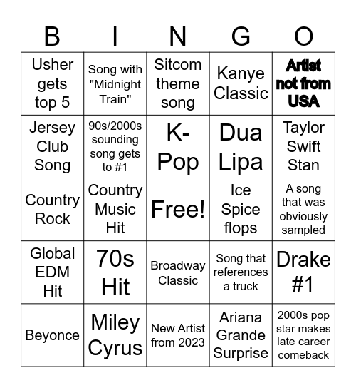 Music Bingo Card