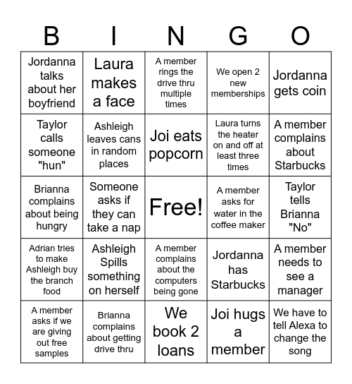 BRANCH BINGO Card