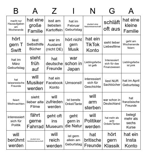 Kennenlernen Bazinga Bingo Card