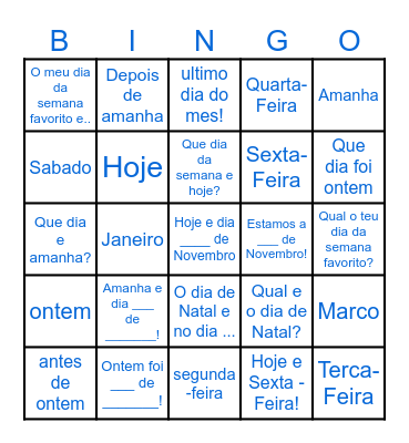 Calendario - palavras Bingo Card