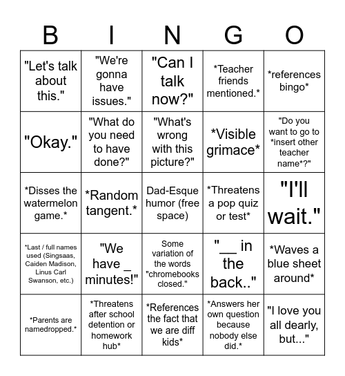 Mrs. Okamoto Bingo Card