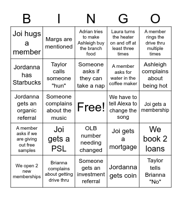 BRANCH BINGO Card