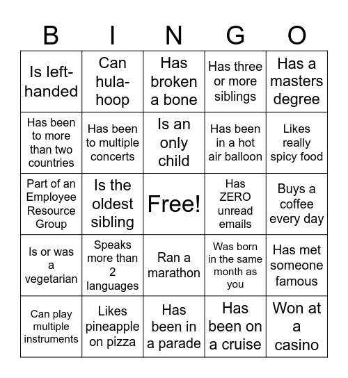 Icebreaker Bingo: Find Someone Who Bingo Card