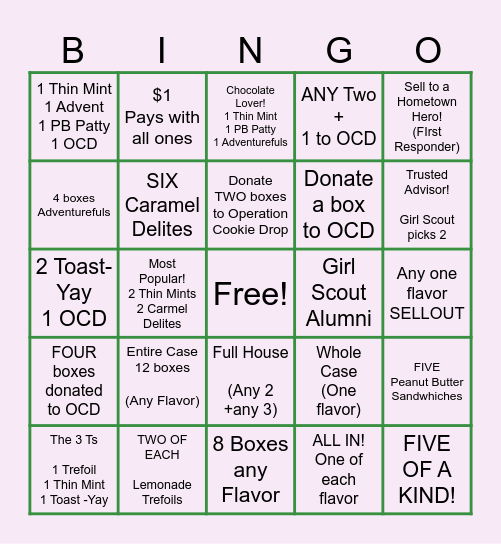 COOKIE BOOTH Bingo Card