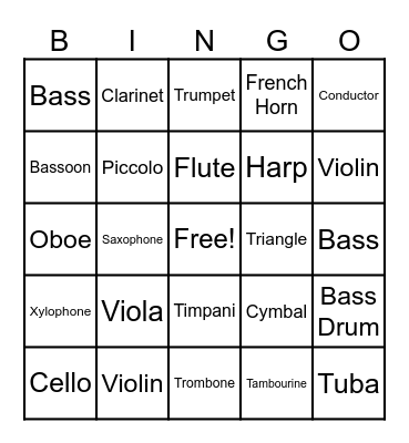 Instrument Bingo Card