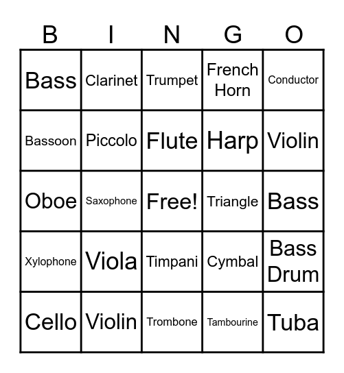 Instrument Bingo Card
