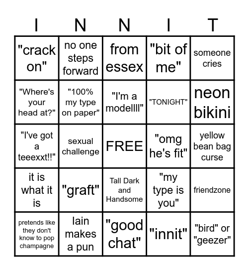 it's a love island ting Bingo Card