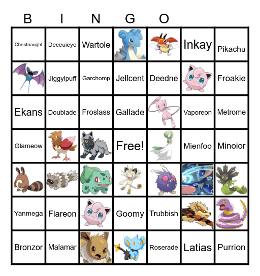 Pokemon Bingo Card