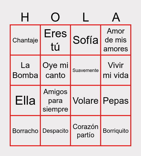 Spaanse Bingo Card