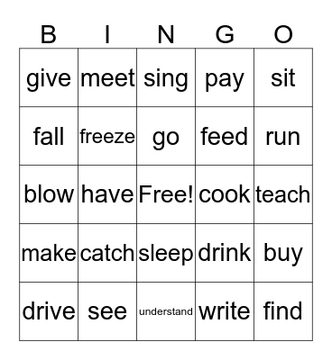 Irregular Verbs Bingo Card