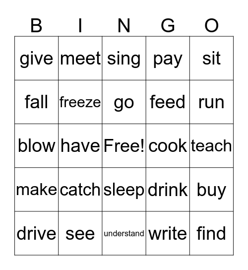 Irregular Verbs Bingo Card