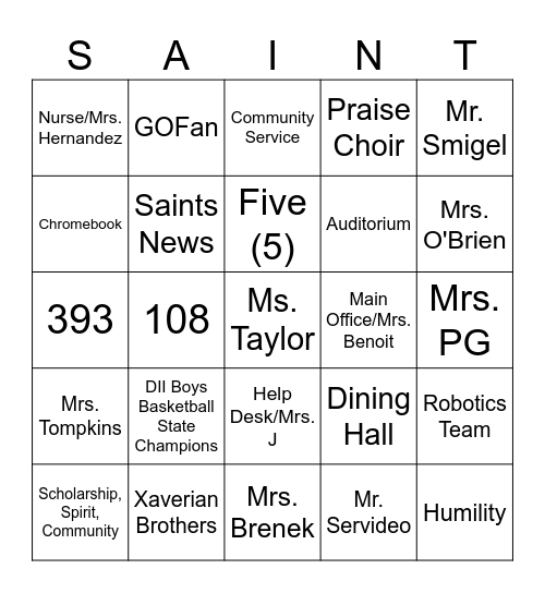 Student First and Last Name:______________ Bingo Card